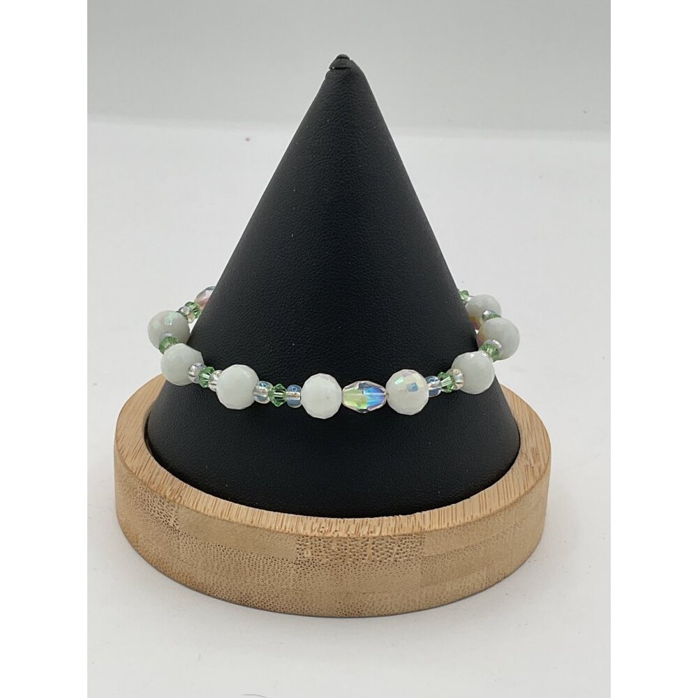 White and Crystal Beaded Bracelet With Toggle Clasp